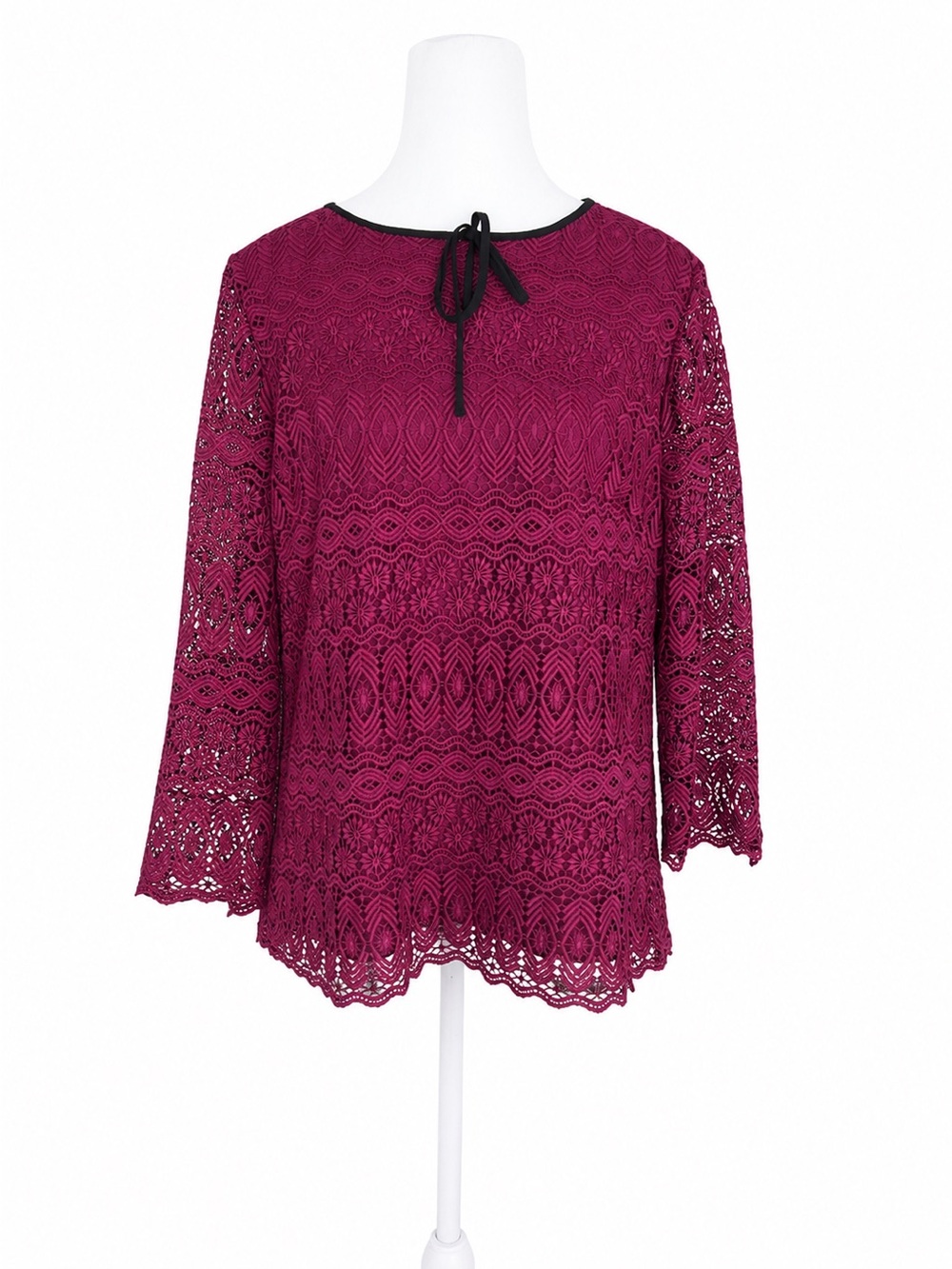 Talbots Detailed‎ Lace Top PM Petite M Burgundy Pink 3/4 Sleeve Keyhole NWT